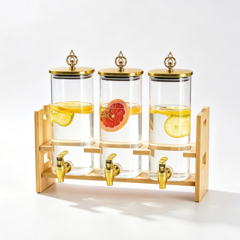 3-Piece High-Borosilicate Glass Dispenser Set with Stand