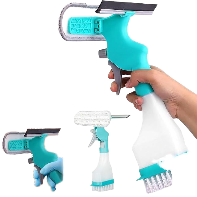 4 in 1 Microfiber Window Cleaning Squeegee with Brush – Glass Cleaning Tool