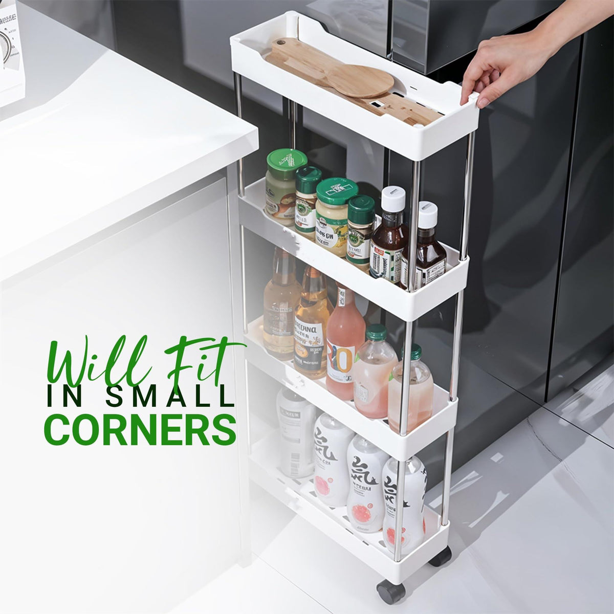 Multi-Tier Metal Kitchen Storage Rack with Wheels