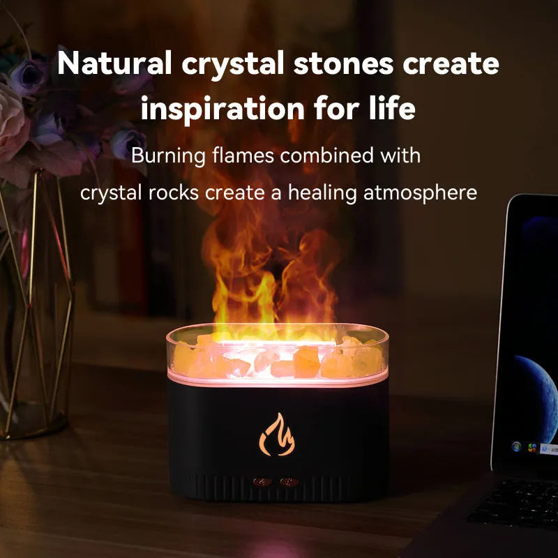 USB Essential Oil Diffuser with Crystal Salt Lamp and 7-Colour LED Lights
