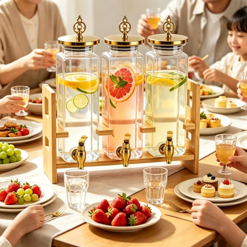 3-Piece High-Borosilicate Glass Dispenser Set with Stand