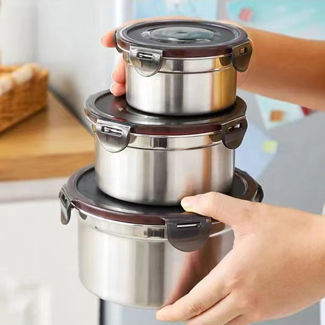 Stainless Steel Airtight Lunch Box Set with Plastic Lid for Kids & Adults