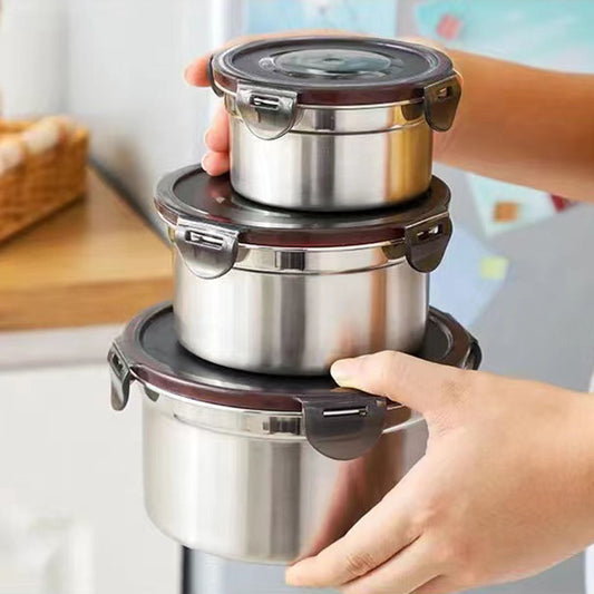 Stainless Steel Airtight Lunch Box Set with Plastic Lid for Kids & Adults
