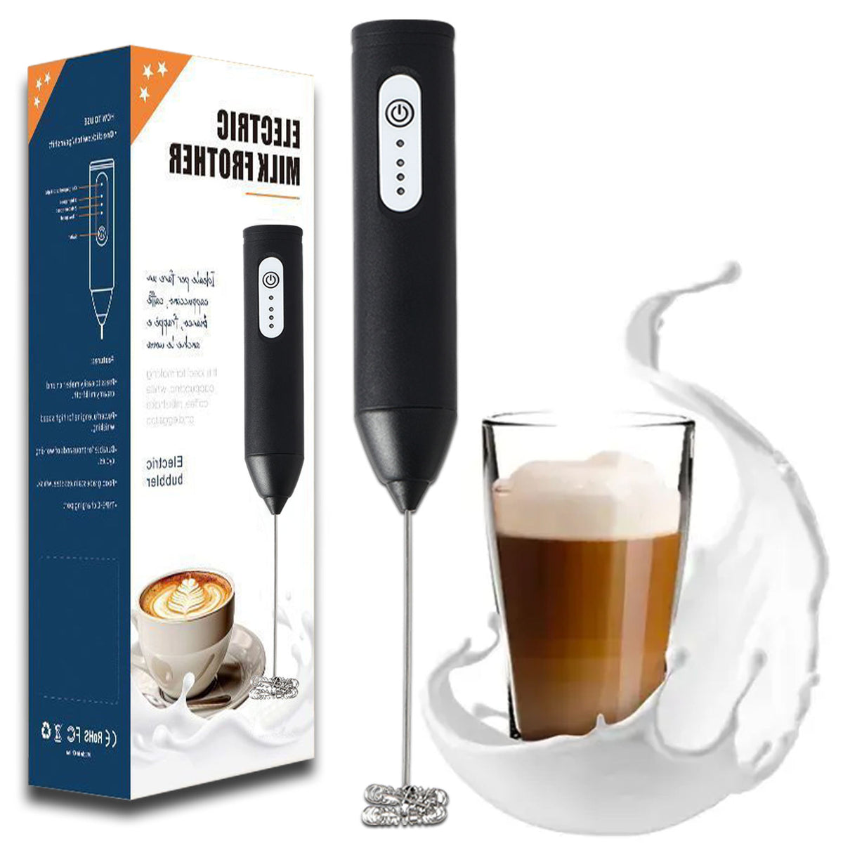 Portable Electric Milk Frother | Handheld Stainless Steel Coffee Frother