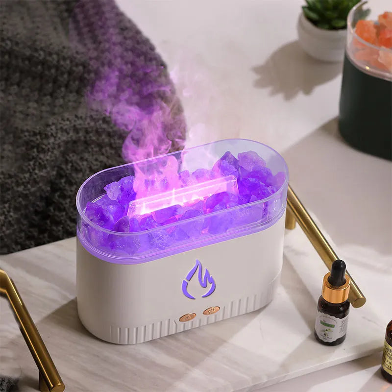 USB Essential Oil Diffuser with Crystal Salt Lamp and 7-Colour LED Lights