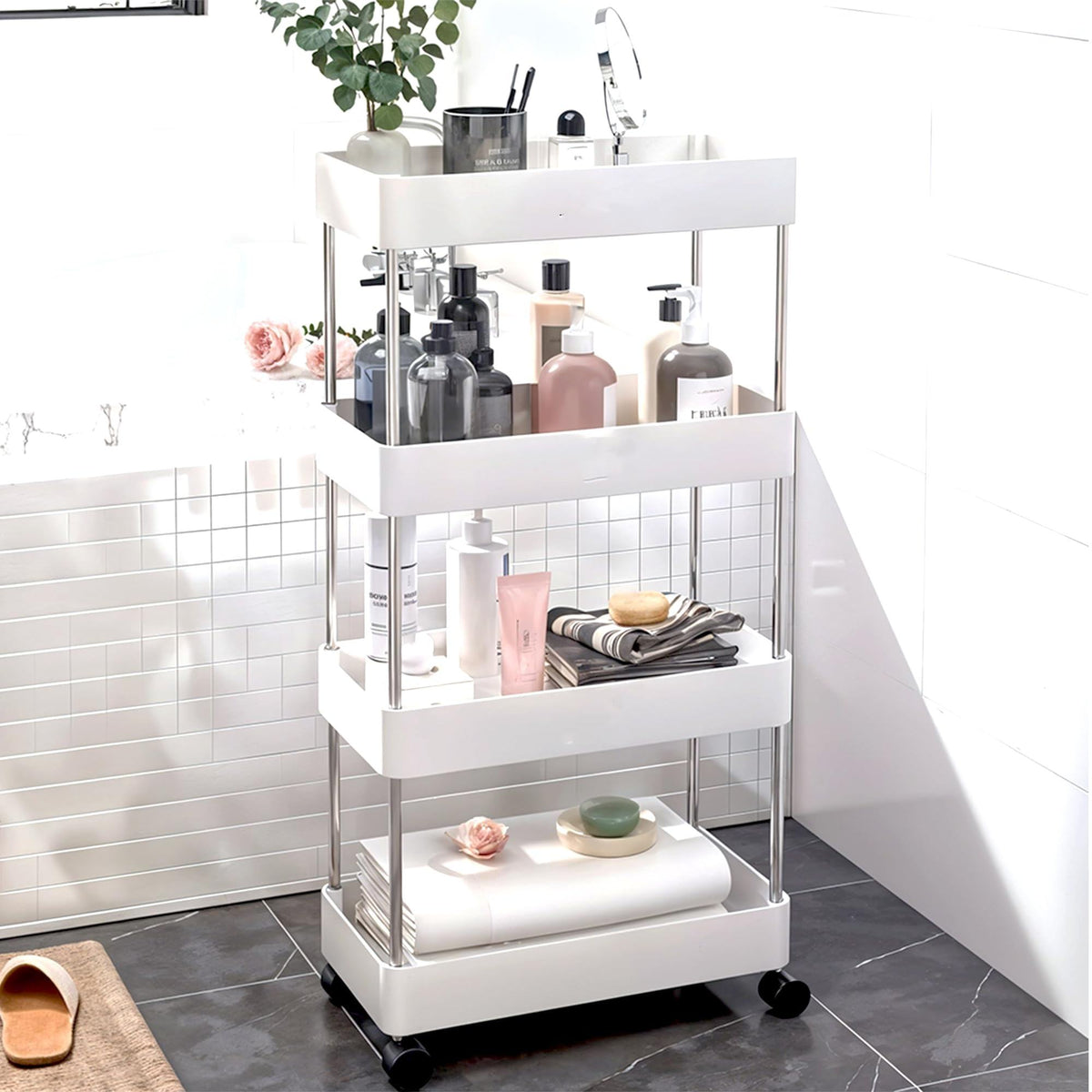 Multi-Tier Metal Kitchen Storage Rack with Wheels