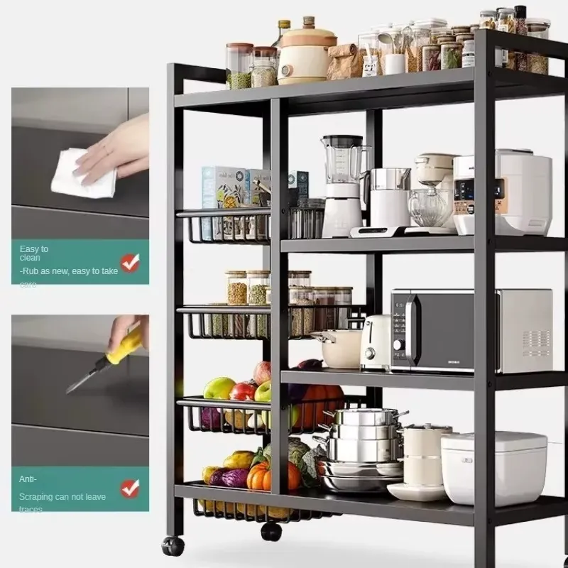 Multifunctional Storage Rack with Wheels | Kitchen Cabinet Shelf Organiser