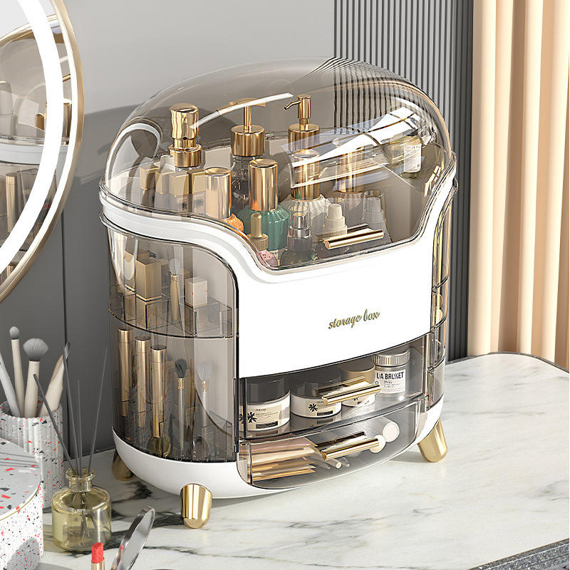 Rotating Makeup Organizer with 4 Drawers | Acrylic Cosmetic & Skincare Storage Case