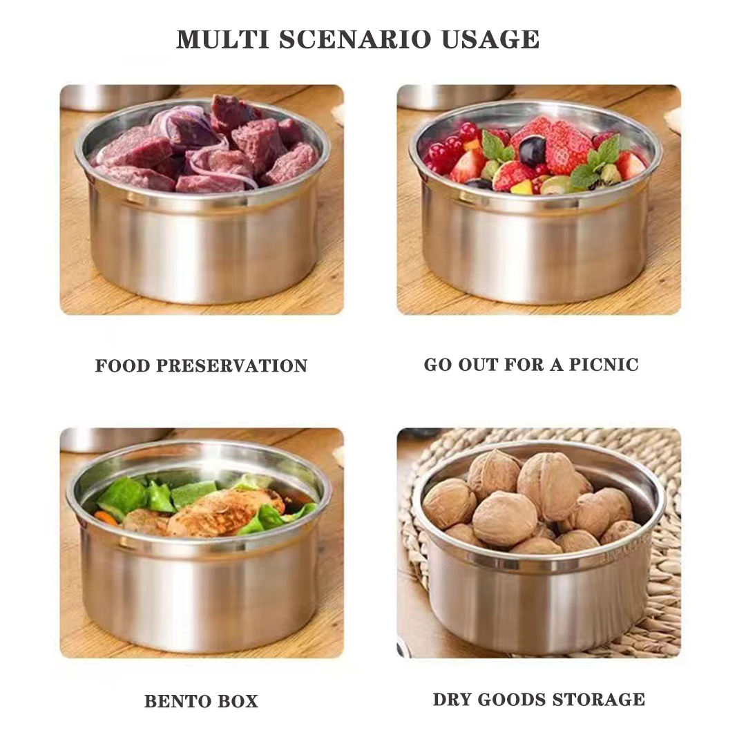 Stainless Steel Airtight Lunch Box Set with Plastic Lid for Kids & Adults