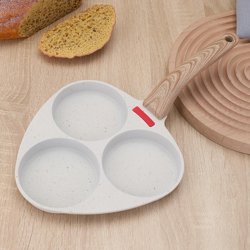 Professional White Three-Hole Egg Cooker Heat Resistant Handle Frying Pan