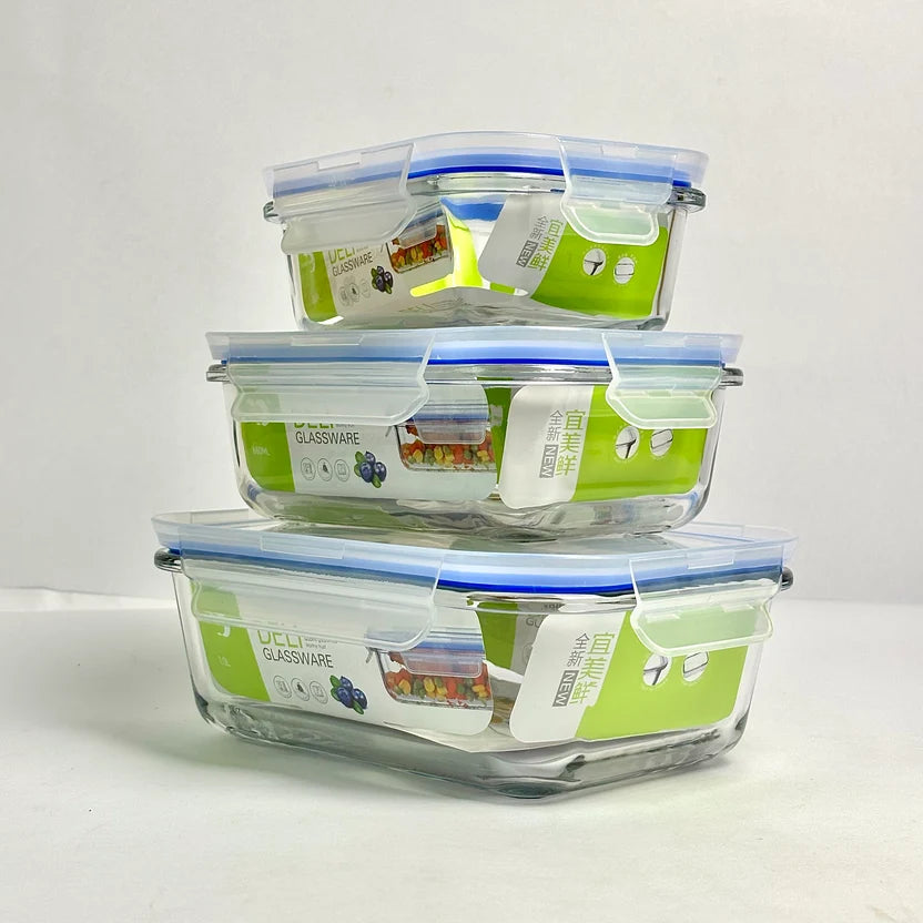 3-Piece Airtight Glass Food Storage Bowl Set