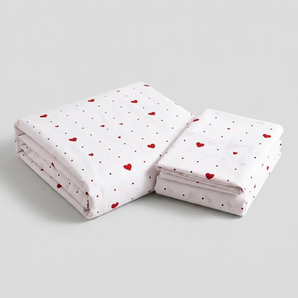 3 Pcs Ivory & Ruby Tiny Heart Bedding Set