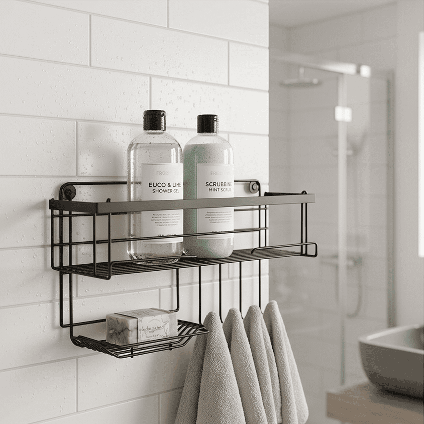Black Metal Wall-Mounted Shelf | Wall Storage Holder Rack