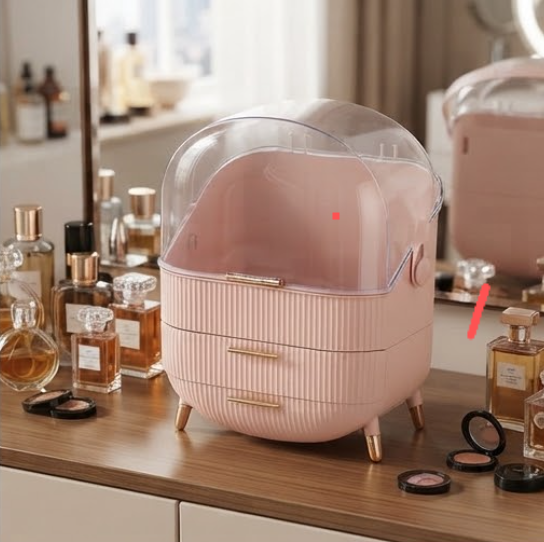 Cosmetic Organiser with Transparent Top & Drawers | Makeup Storage Box