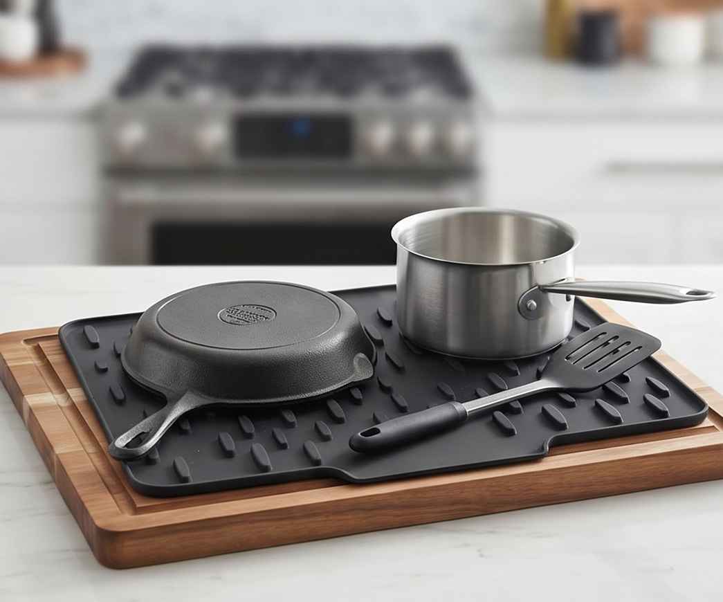 Silicone Dish Drying Mat with Drain Spout – Anti-Slip Sink Drainer Tray