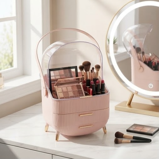Cosmetic Organiser with Transparent Top & Drawers | Makeup Storage Box