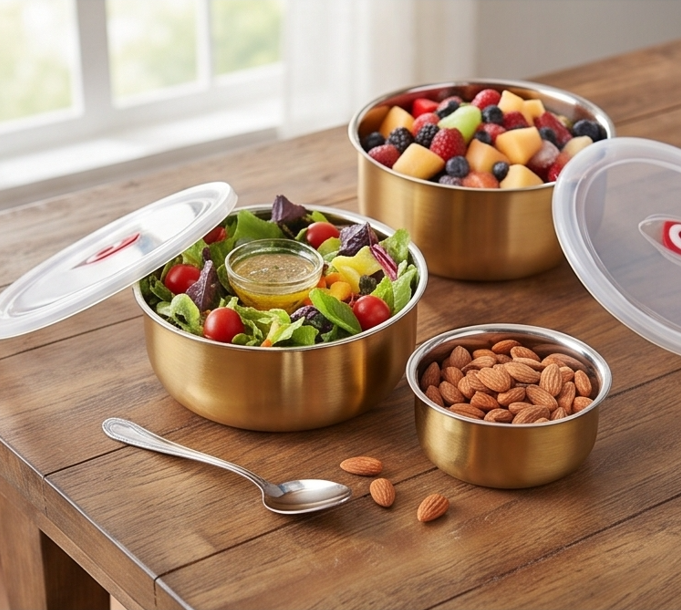 Stainless Steel Cylinder Lunch Box Set | 3-Piece Food Storage Containers