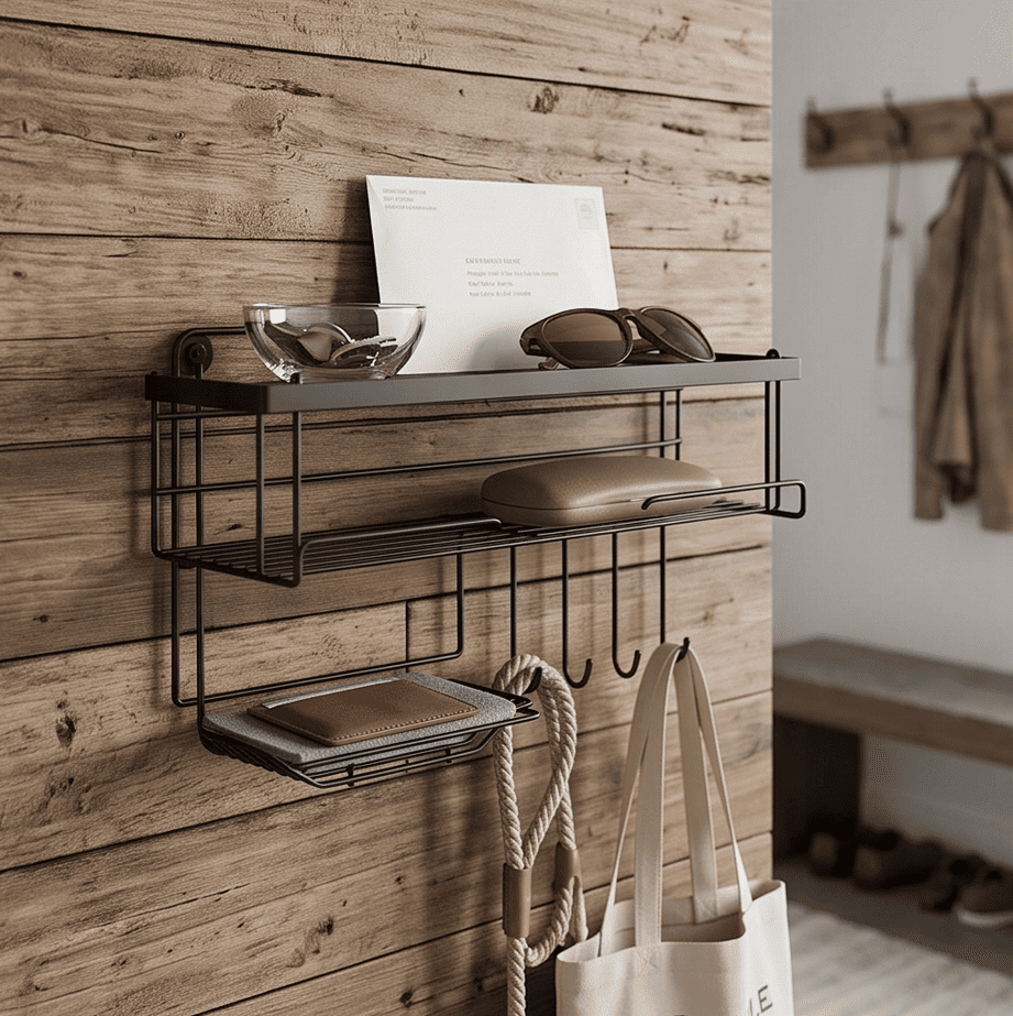 Black Metal Wall-Mounted Shelf | Wall Storage Holder Rack