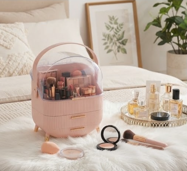 Cosmetic Organiser with Transparent Top & Drawers | Makeup Storage Box
