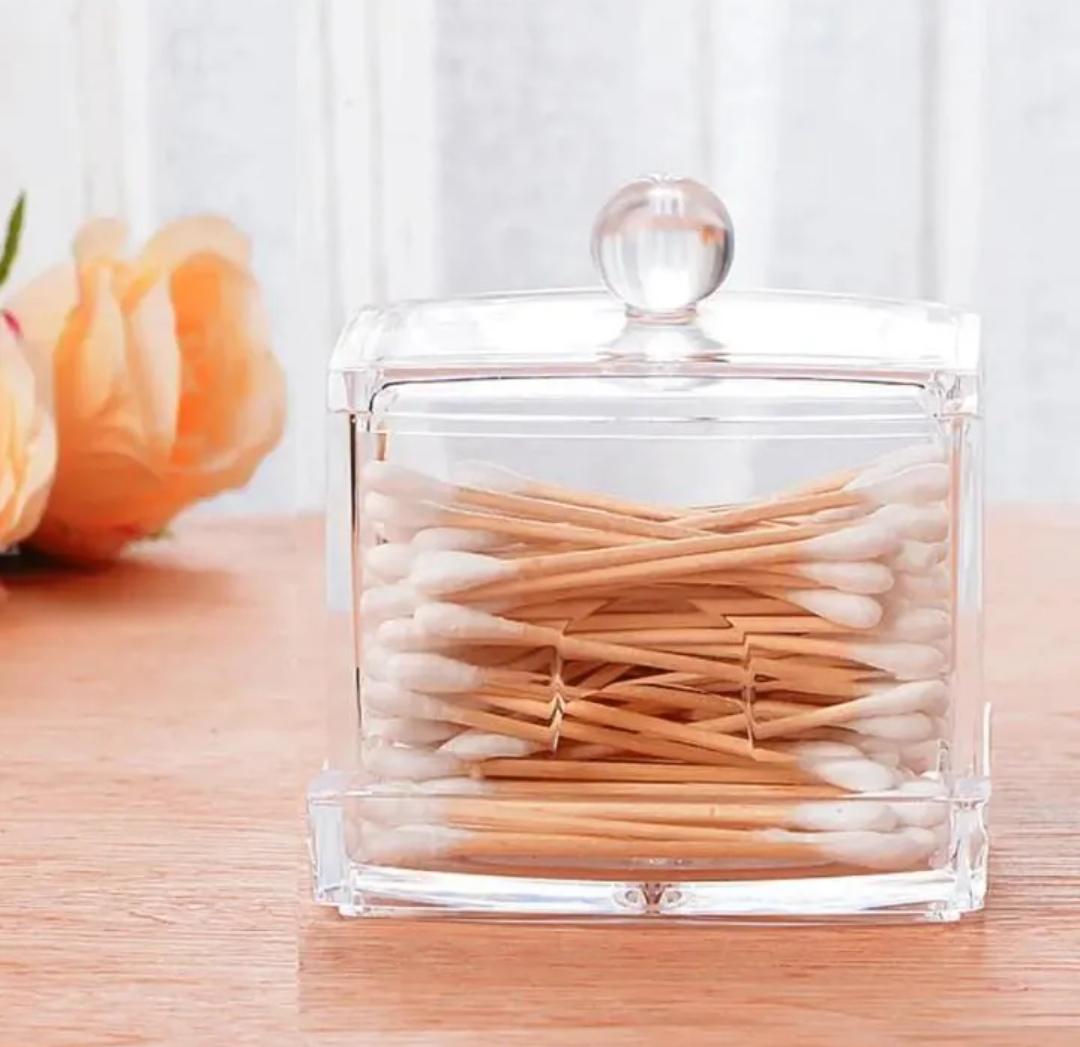 Acrylic Cotton Swabs Storage Holder Box | Transparent Cosmetic & Makeup Organiser