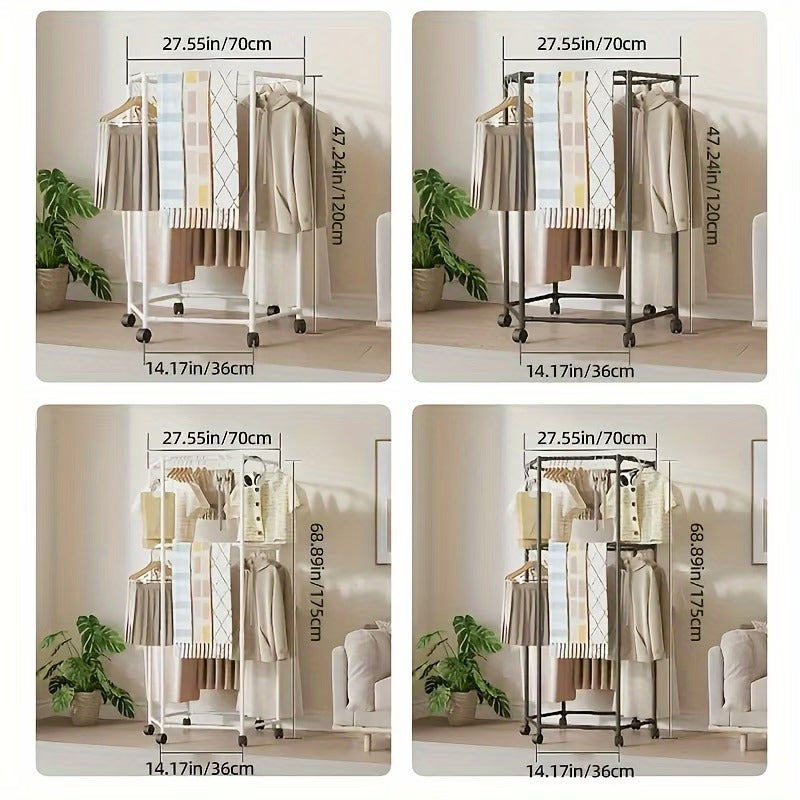 360° Rotating Hexagon Cloth Drying Rack With Wheel