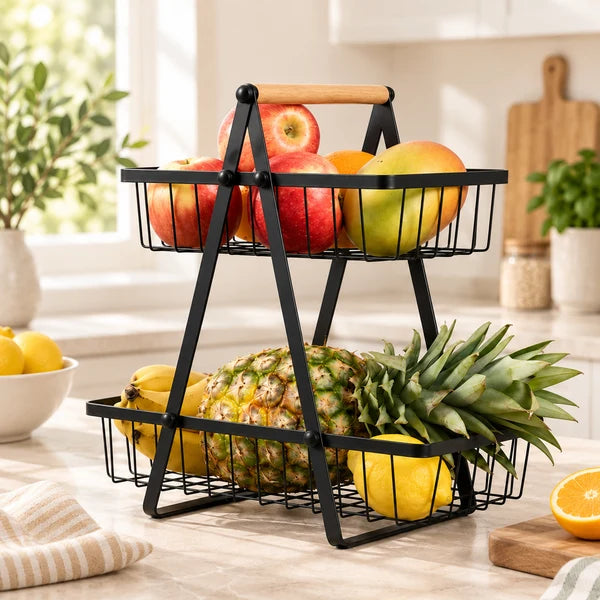 2-Tier Carry & Serve Fruit Basket | Portable Fruit & Snack Organiser