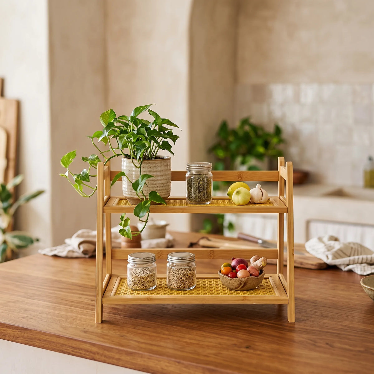 Bamboo 2-Tier Countertop Organizer Shelf – Kitchen, Bathroom & Vanity Storage Rack