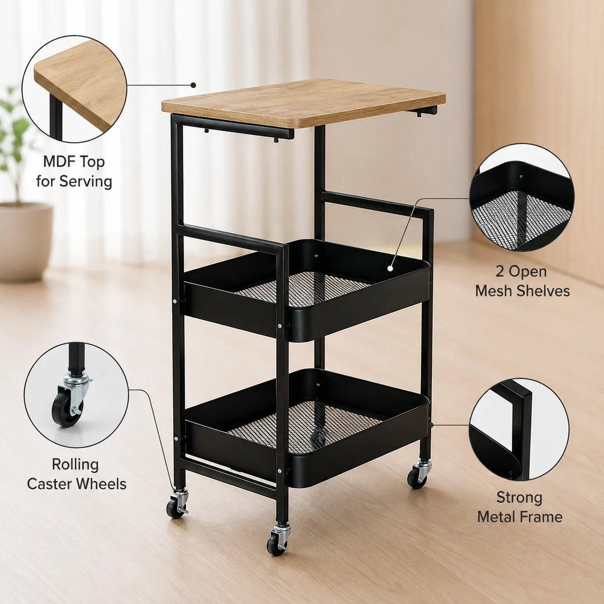 Serve & Store Rolling Cart | Multi-Purpose Kitchen & Home Trolley