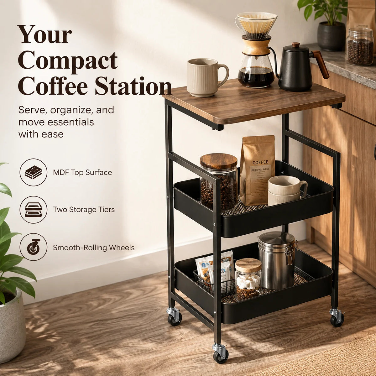 Serve & Store Rolling Cart | Multi-Purpose Kitchen & Home Trolley