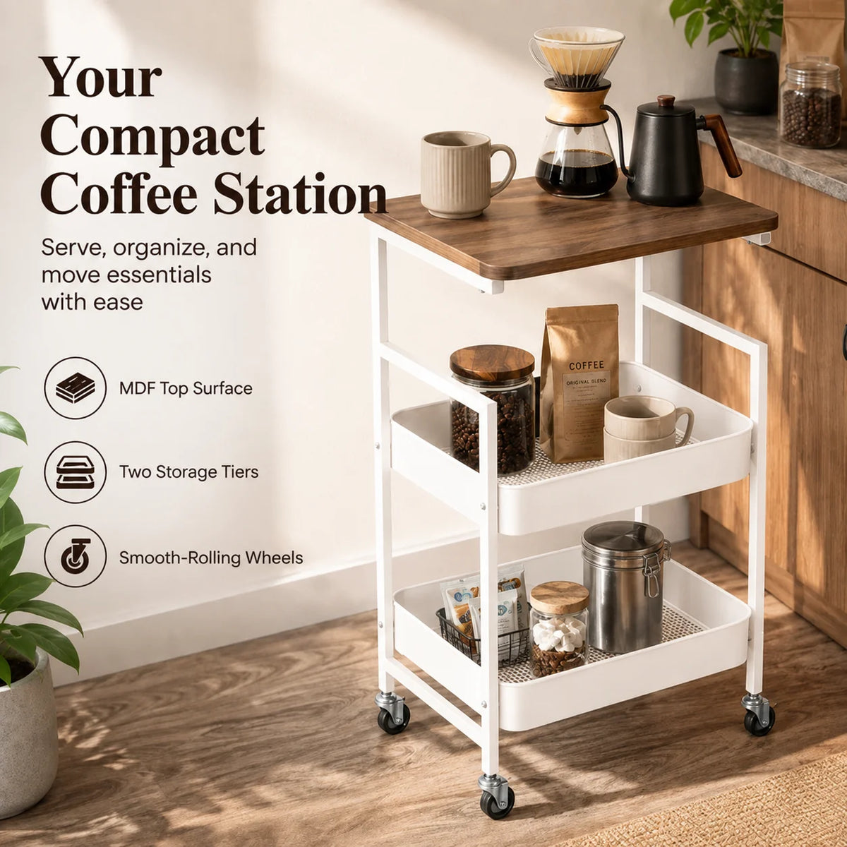 Serve & Store Rolling Cart | Multi-Purpose Kitchen & Home Trolley