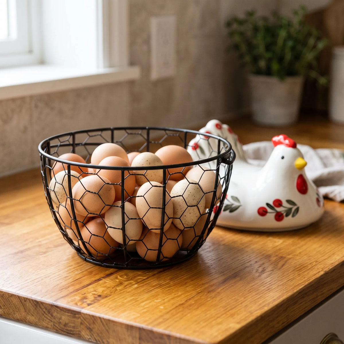 Luxury Hen-Shaped Egg Basket with Lid – Kitchen Egg Storage