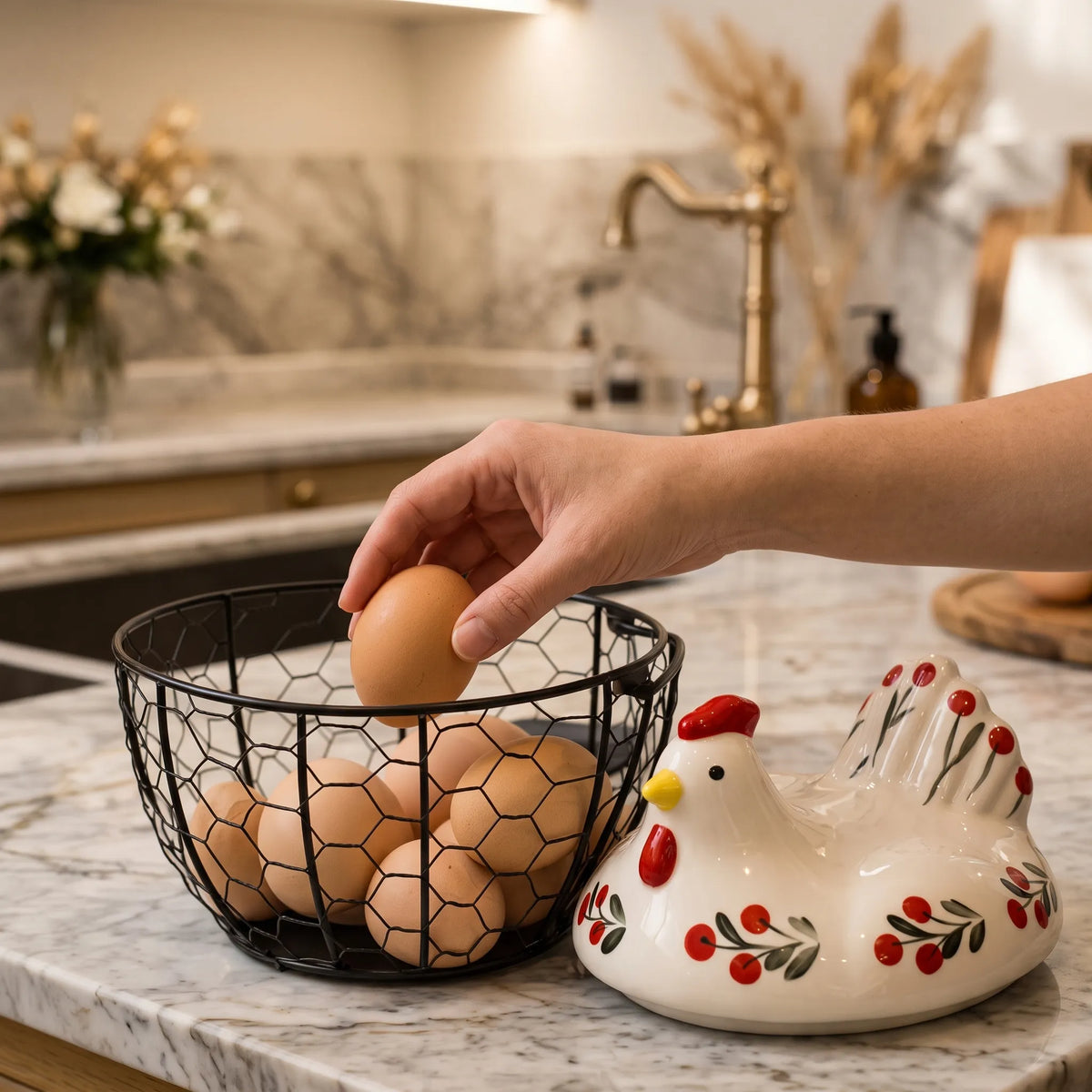 Luxury Hen-Shaped Egg Basket with Lid – Kitchen Egg Storage