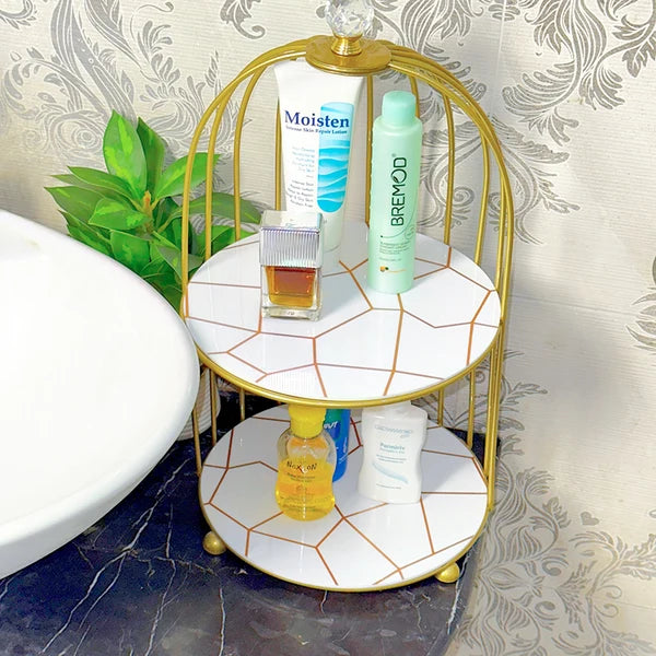 2-Tier Golden Vanity Cage | Makeup & Beauty Storage Organiser