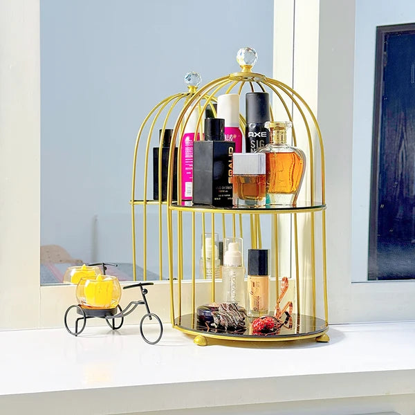 2-Tier Golden Vanity Cage | Makeup & Beauty Storage Organiser