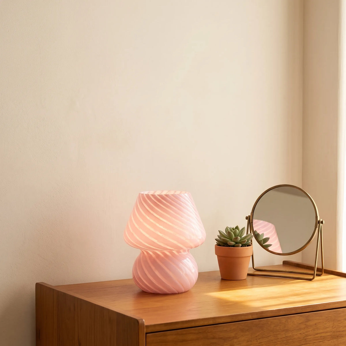 Pink Swirl Mushroom LED Table Lamp – Aesthetic Bedside Night Light
